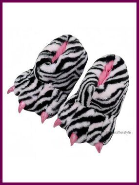 Plush Animal Paw Slippers Warm Cozy Furry Claw House Shoes Adults